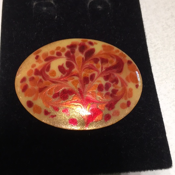 Vintage signed Inga enamel on brass pin brooch - Picture 3 of 5
